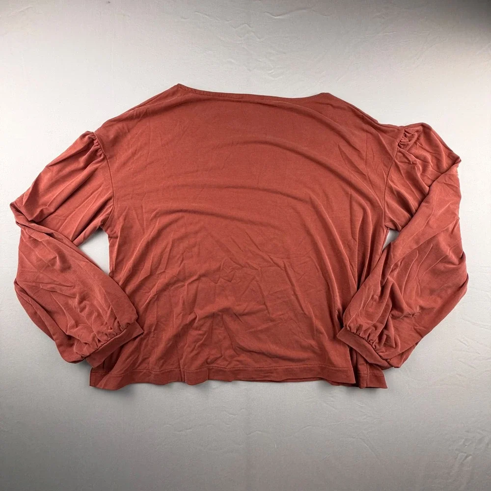 Madewell Puff Sleeve Top Long Sleeve Women Size L Rust Terracotta Solid Knit 254